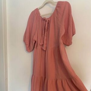 Joe Fresh X Jillian Harris | Large | Pink Muslin midi dress with tie back